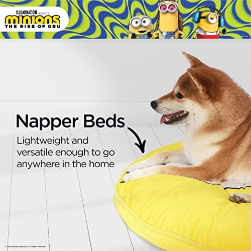 Minions Bob Face Dog Napper מיטה, 27 x27 x4 | מיטת כלבים מפוארת רחיצה | מאווררי מתנות וחיות המחמד שלהם